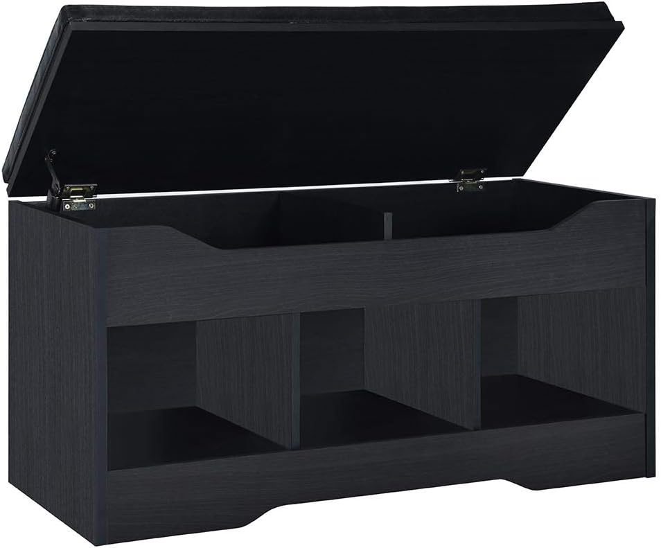 Amazon Basics Classic Shoe Bench with Lift-Top Compartment and 3 Storage Cubbies - Black Oak