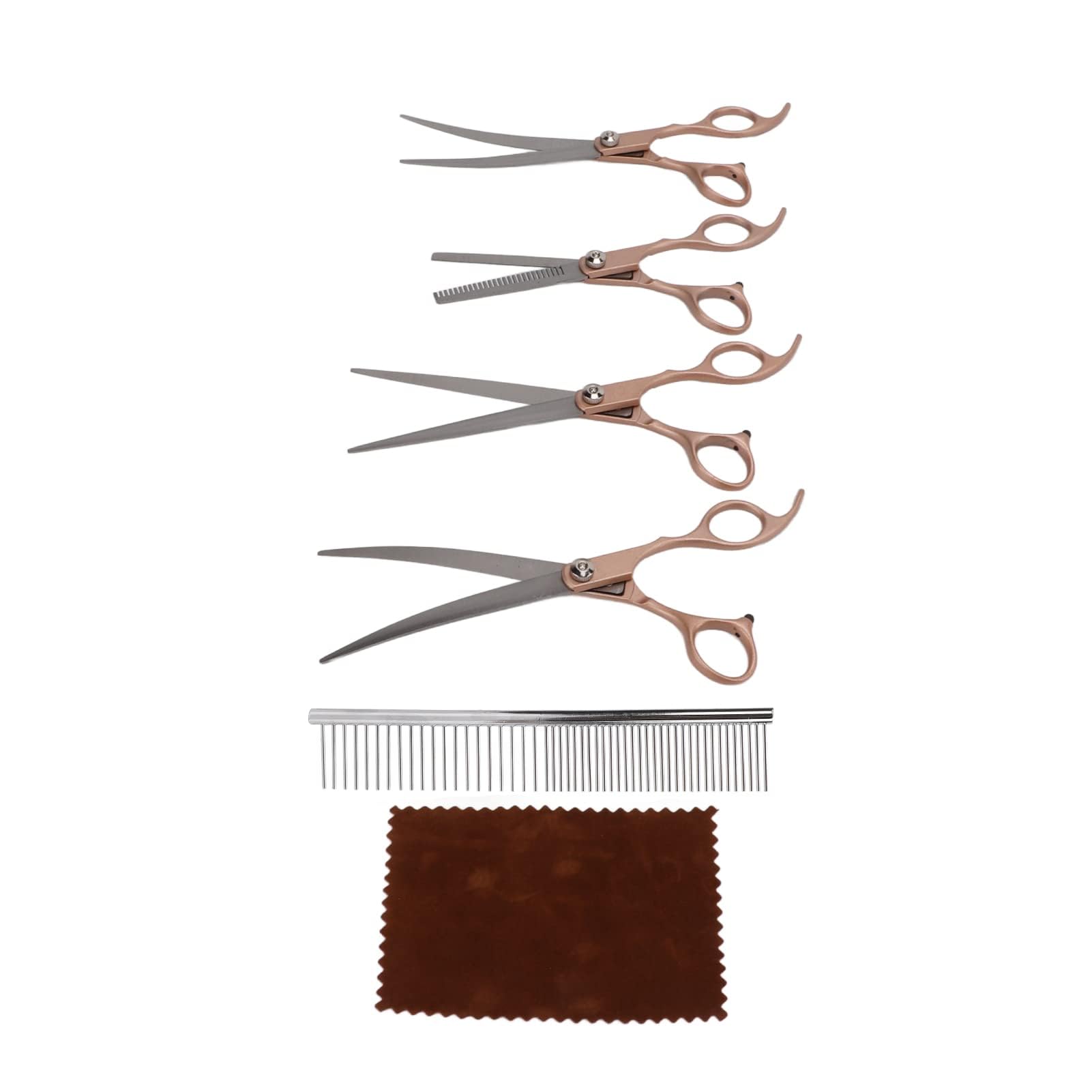 Hztyyier 4-teiliges Professionelles Pflegescheren-Set, Edelstahl-Hunde-Katzen-Pflegescheren-Set Gebogen, Ausdünnen, Gerades Scheren-Set mit Kamm, Design für Groomer