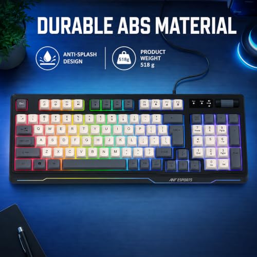 Image of Ant Esports MK740 Wired Gaming Keyboard with Rainbow RGB Backlight, 94 Keys + Multimedia Controls, Anti-Splash Design, USB Plug & Play, Durable ABS Build for PC, Laptop & Gaming