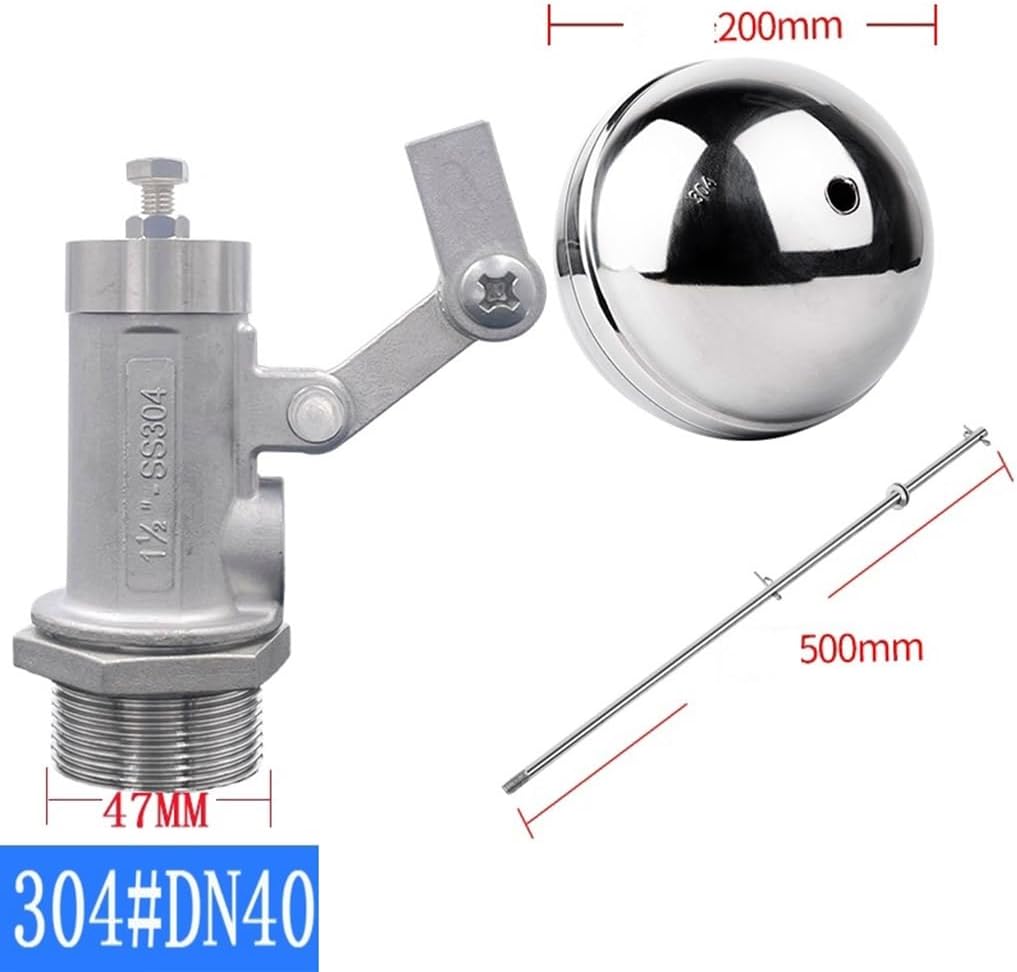 Stainless Steel Float Valve， 1pcs 1/2" 3/4" 1" 1-1/4" 1-1/2" 2" 304 Stainless Steel Double Adjustable Cover Float Valve, Water Tank Floating Ball Valve(1.5 Inch)