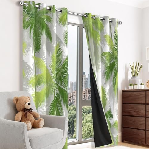 Rideau occultant plante tropicale palmier vert thermique isolant œillets - 5