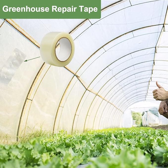 Farm Plastic Supply - Greenhouse Film Repair Tape, Reinforced 6 mil Greenhouse Cover Plastic Sheeting Tape, Clear Green House Covering Patch Repair Kit for Seaming and Sealing (4" x 100')