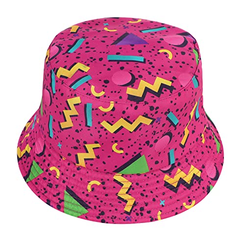 Bucket Hat 80S 90S Outfit For Men Women Vintage Neon Bucket Hat Uv Protection Sun Hats Vintage 80S Rose One Size #TOP1