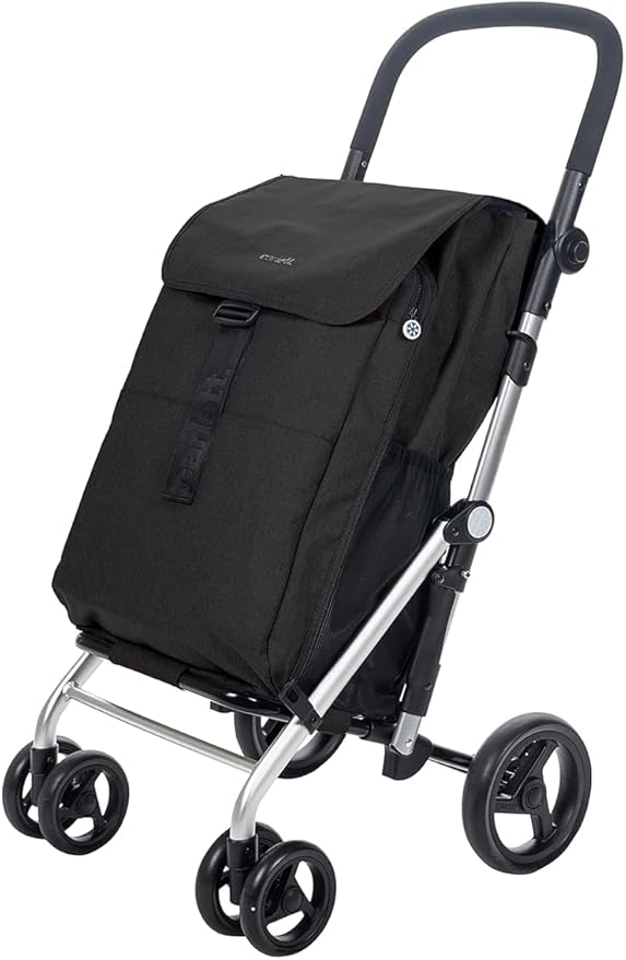 Carlett Carro de la Compra Plegable con Bolsa Extraíble y Bolsa Térmica, 64L, Negro