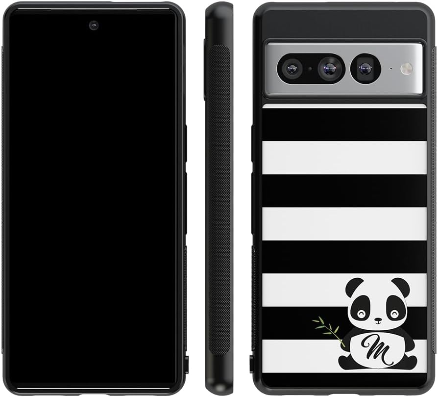 Black White Panda Personalized Black Rubber Phone Case Compatible With Google Pixel 10, 10 Pro, 10 Pro XL, 9a, 9 Pro, Pixel 9, Pixel 9 Pro XL, 8a, 8 Pro, 8, 7, 6, 6a, 6 Pro, 5, 4