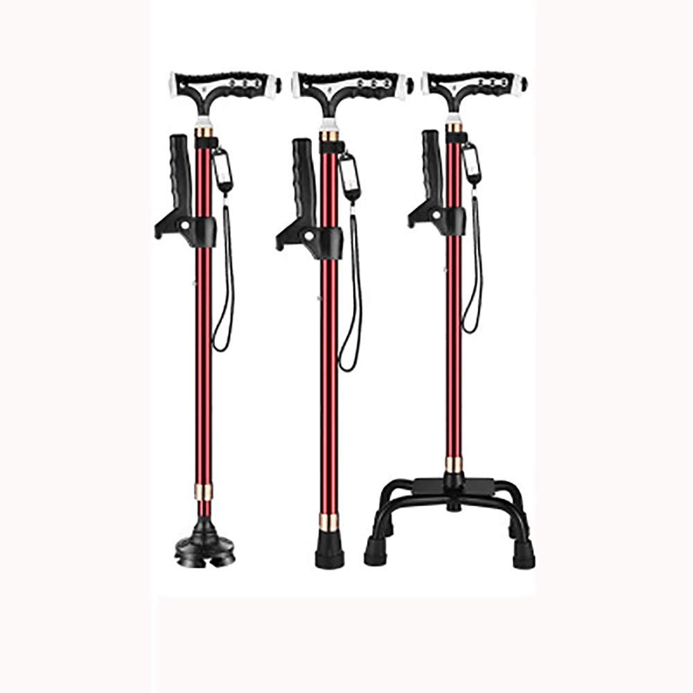 Bastón cuádruple, bastones para caminar con luces LED Altura ajustable Bastón multifunción de cuatro patas Muleta telescópica antideslizante resistente al desgaste Mango ergonómico Apto para ancianos