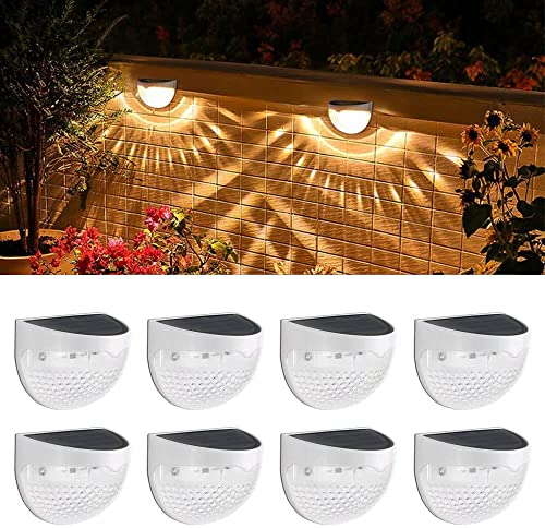 Sumcro 8 Pack Fence Lights Solar Powered, Solar Wireless LED Fence Garden Lights Outdoor Decorations for Garden, Railing Fence, Yard, Deck,Stairway,Gate, Wall (Warm White )