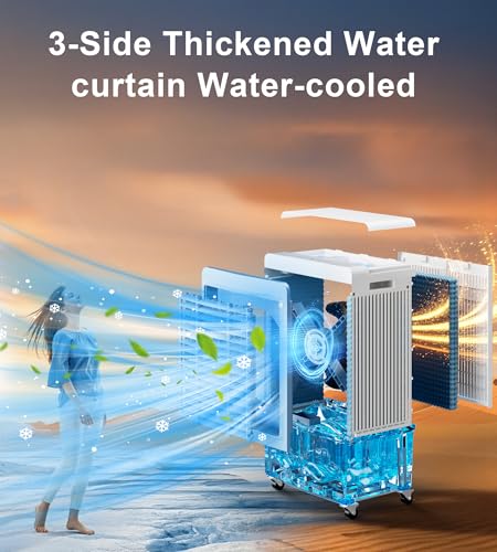 AKIRES 6000CFM Large Swamp Cooler with 13.5-Gal Water Tank,3-IN-1 Evaporative Air Cooler with Remote Control,4 Ice Packs,12H Timer, Evaporative Cooler for Indoor,Outdoor,Garage Use(47IN)