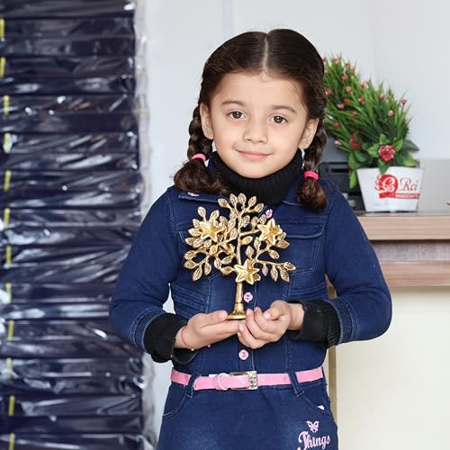 Image of Metal Kalpavriksha Tree for Home Decor - Golden Wish Fulfilling Tree Metal Showpiece for Temple, Vastu, Office Table & Gifting Banyan (No 1 Golden)