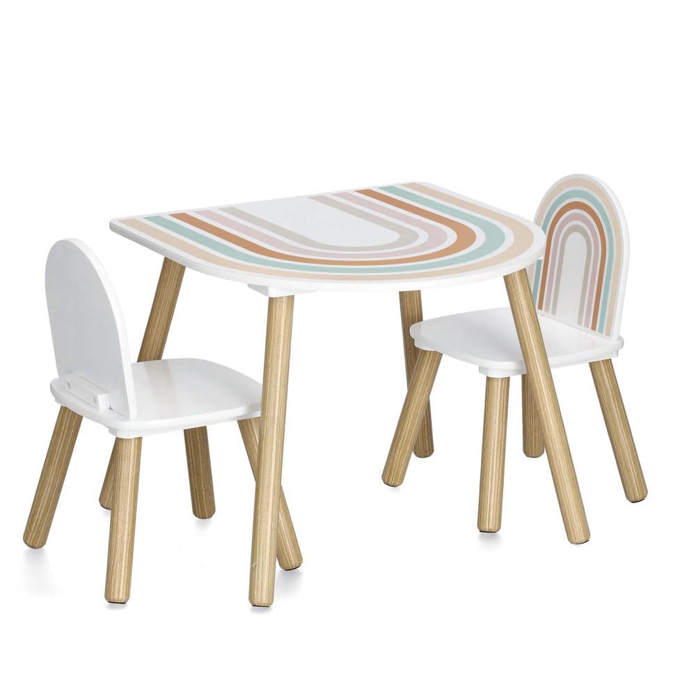 Zeller 13536 Rainbow - Set di 3 sedie per bambini, in MDF e pino, tavolo: ca. 55 x 55 x 45 cm, sedia: ca. 28 x 28 x 49 cm