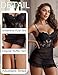 Avidlove Damen Sexy Body Elegant Kleid Spitze Dessous Set Reizwäsche Kurz Nachthemd Mesh Babydoll Push Up BH mit Bügel Plissiertes Kostüm Party Outfit mit String Schwarz XL