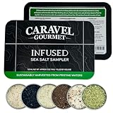 Infused Sea Salt Sampler Set, Finishing Salt for Seasoning, Gourmet Cooking Gift and Spice Variety Pack for Special Occasions, 0.5 oz x Bundle of 6 Flavored Salts - Caravel Gourmet Salt