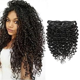 Jerry Curly 3B 3C Real Hair Clip in Extensions For Black Women Clip in Human Hair Extensions Natural Black Color 100% Brazilian African American Hair Extension (14 inch, Jerry Curly #1B)