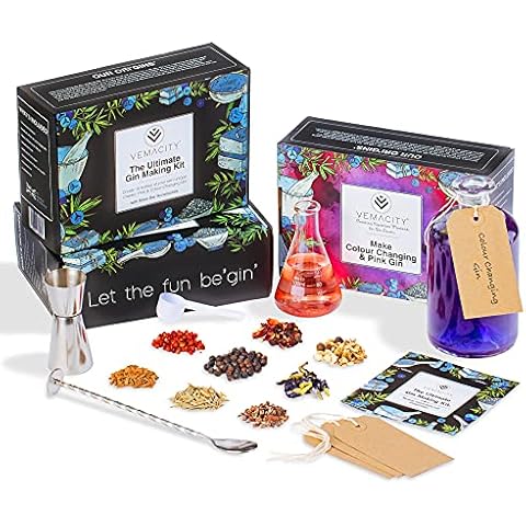 The Ultimate Gin Making Kit- 13 Botanicals to Create 10 Delicious Bottles of Gin. Including Colour Changing Gin & Pink Gin! Includes a Silver Spoon, Jigger & Recipe Book! Cover