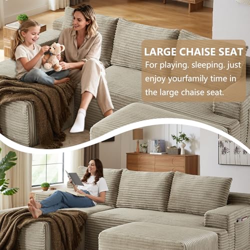 Image of 96 inch U-Shape Cloud Couch, Modern Modular Sectional L-Shape Sofa with Ottoman, Corduroy Upholstered Couches Deep Seat Sleeper Chaise Longue for Living Room, No Assembly Required(Camel, Left Facing)