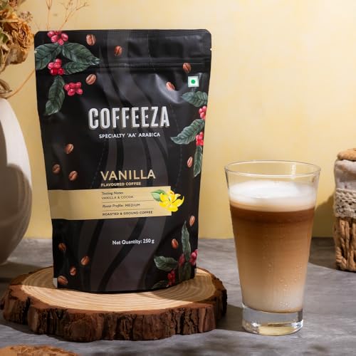 Image of COFFEEZA Ground Coffee - Fine Grind - Vanilla Flavored - Pack Of 2 (250G Each) - Medium Roast 100% Arabica Ground Coffee Powder Packet