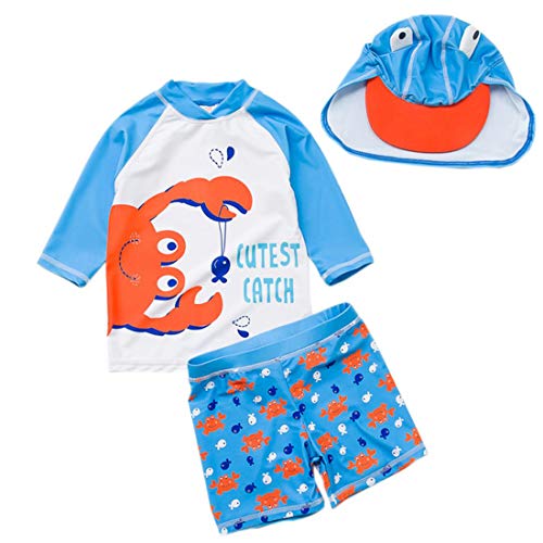 Baby Toddler Boys Two Pieces Swimsuit Set Shark Bathing Suit Rash Guards Swimwear with Hat UPF 50+ (Crab Orange, 9-12Months)