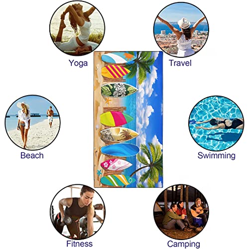 Sxchen Beach Towel Oversized 36"X72" Thin Lightweight Extra Large Absorbent Quick Dry Sand Free Plush Cool Hawaiian Print Summer Colorful Surfboard Coast Sea View Coconut Palm Seashell #TOP4