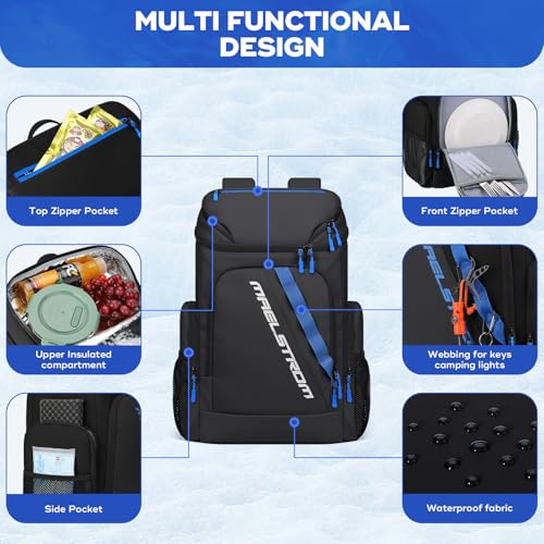 Image of Maelstrom Insulated Cooler Backpack, 36 Can Soft Cooler Ice Chest Bag | Double Compartment, 16H Cold, Leakproof, Bottle Opener, Waterproof, Lightweight, for Beach, Travel, Camping, Picnics, Hiking