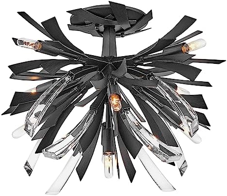 Fredrick Ramond Vida FR40903BGR Medium Semi-Flush Mount - Ceiling Light Fixture, Detailed Canopy, Modern Sculpted Burst Design, Clear Crystal Accents - in Brushed Graphite