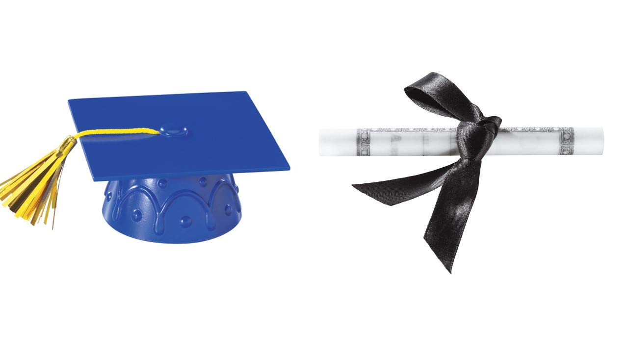 Buy Blue Plastic Graduation Cap Cake Topper with Large Diploma Cake Topper and One Congrats Grad