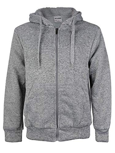 Men's Athletic Soft Sherpa Lined Fleece Zip Up Hoodie Sweater Jacket (Large, Salt & Pepper (Grey))