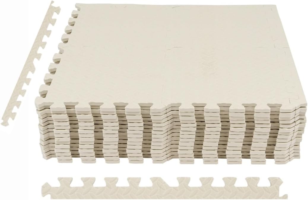 60 Tiles Foam Mats Toy Colorful Tiles Multi Use,Cover an Area of 58.2 Sq.Ft Create & Build a Safe Play Area Interlocking Puzzle EVA Non-Toxic Floor for Wooden&Ceramic Floors (White)