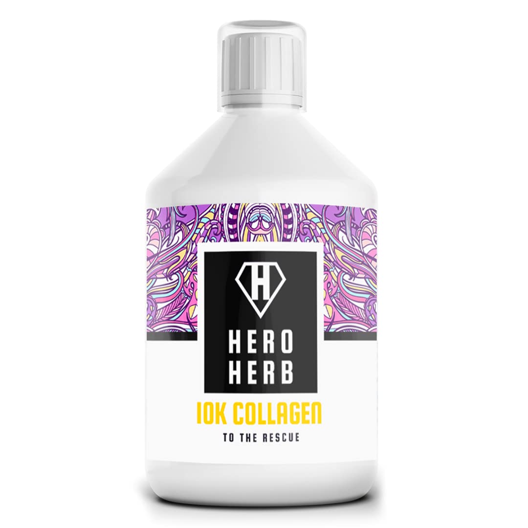 HERO HERBReady to Drink Marine Collagen 10,000Mg Per Serving, Hyaluronic Acid, Healthy Skin, Hair, Nails & Joints, Berry Flavour, Liquid Offers Superior Absorption Than Powder