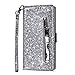 Produktbild Artfeel Reißverschluss Brieftasche Hülle für Huawei Mate 20 Lite, Bling Glitzer Leder Handyhülle mit Kartenhalter,Flip Magnetverschluss Stand Schutzhülle mit Tasche und Handschlaufe-Silber
