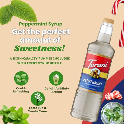 Image of Torani Peppermint Syrup 1L with Pump Mint Flavoring for Lattes & Cocktails