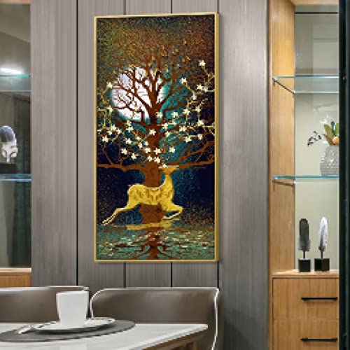 Affiche art abstrait paysage d'or et lune pour creer un salon cosy chic