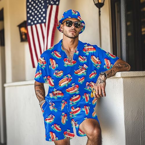 Hawaiian MenS 2 Piece Outfits Rave Duck Shirts Shorts Outfits Tropical Set with Hat2