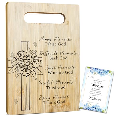 Faith Religious Bamboo Cutting Board for Kitchen, Cross Bible Verse Charcuterie Boards, Christmas Housewarming Birthday Christian Gift for Women Friends Mom -017