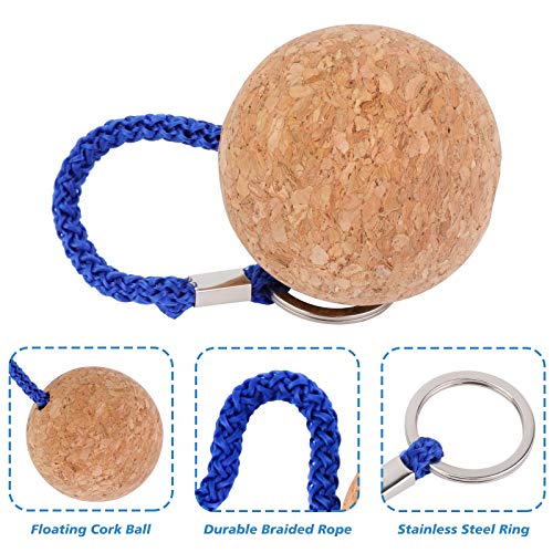 QKURT 4 PCS Floating Cork Ball Keyrings, 53mm Wooden Float Key Ring Lightweight Key Float Water Sport Accessories for Surfing Swimming Diving Fishing Sailing Boat - Thumbnail 7