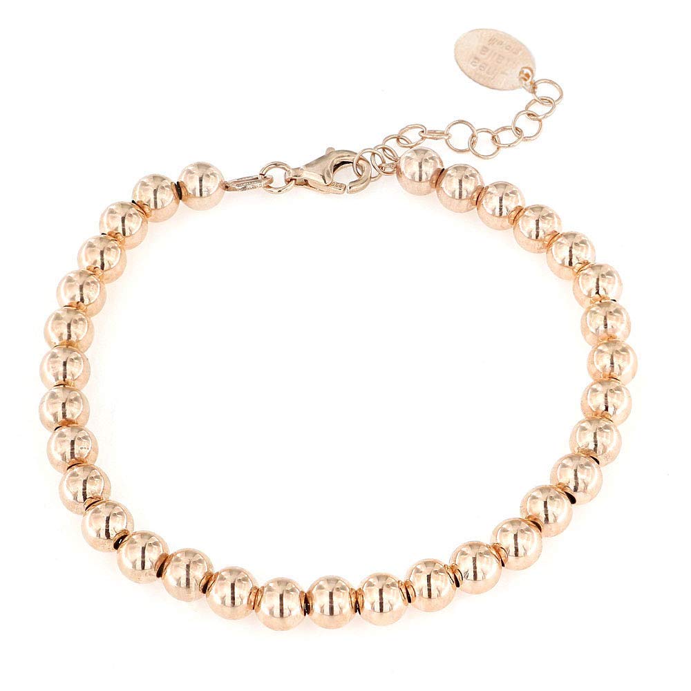 Linea Italia Gioielli - Bracciale con Sfere in Argento 925 Placcato Rosa cm 17+3 - Made in Italy