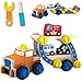 Tiny Land Juguete Desmontable para niño con Destornillador y Llave Inglesa - Remolque de Rescate más camión de Bomberos, Coche de policía y Ambulancia - Juguete Stem Ideal para 3 4 5 6 años