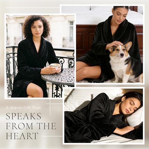 Image of HEARTNICE Womens Fleece Robes, Soft Plush Long Bathrobe, Thick Kimono Robes for Womens, Warm House Coat
