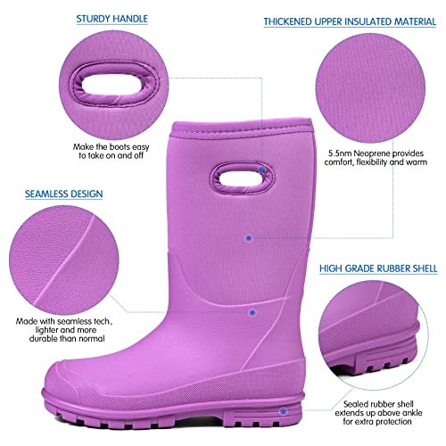 Dksuko Kid's Muck Rain Boots For Girls And Boys,Winter Snow Waterproof Insulated Rubber Boots With Handle (Purple Toddler 11) #TOP2