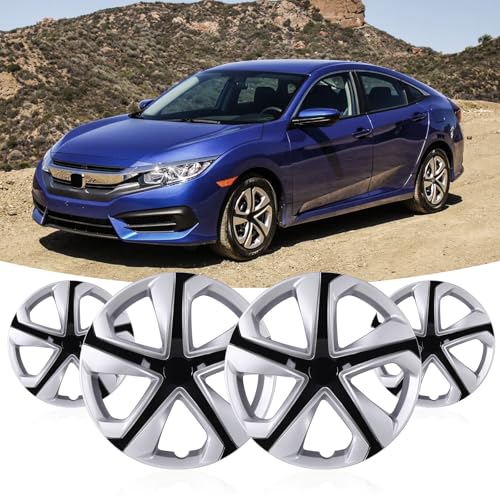 WOLFSTORM 16 Hubcaps for Honda Civic Sedan 2016-2026 Steel Wheels R16 Car Hubcaps Snap On Installation 16 Inch Wheel Rim Cover Set of 4 Silver&Black