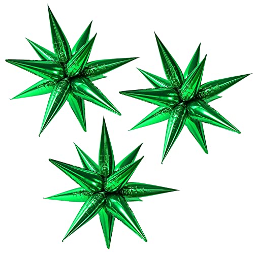 Image of 3pcs 26inch 3D Explosion Star foil balloon, Green Foil Cone Starburst Balloons for Birthday Wedding New Year Party Event