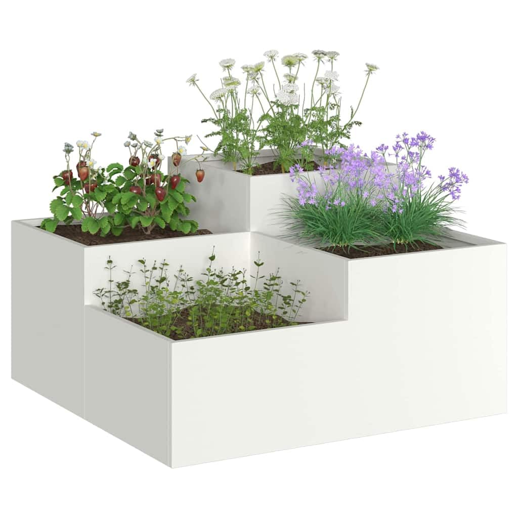 Maceta de metal rectangular moderna, blanca, 80 x 80 x 48 cm, maceta de jardín de acero con fondo abierto para un buen drenaje de agua y plantas saludables, construcción duradera para terraza