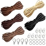 TOAOB - 5 rollos de cordón de cuero para hacer joyas, 5 colores, 3 mm, 25 m, cordón de ante con cierres de langosta, extremos de cordón para hacer pulseras, manualidades