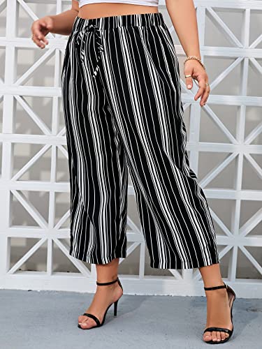 WDIRARA Women's Plus Size Striped Palazzo Pants High Waisted Wide Leg Cropped Trousers3