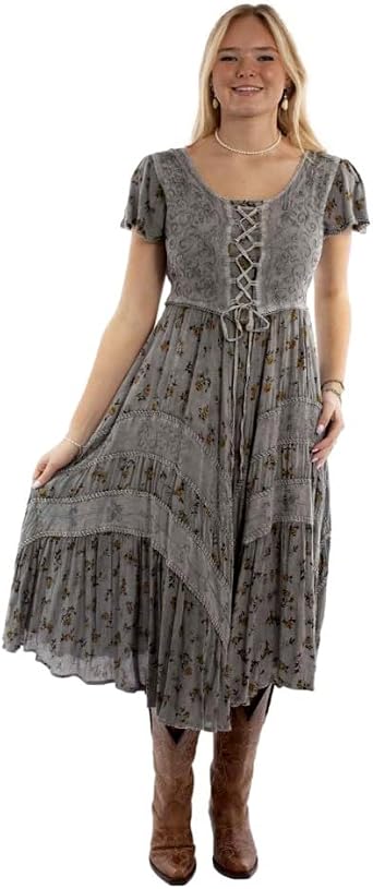 Scully Womens Soutache Rose Print Rust 100% Rayon Cap Sleeve Dress