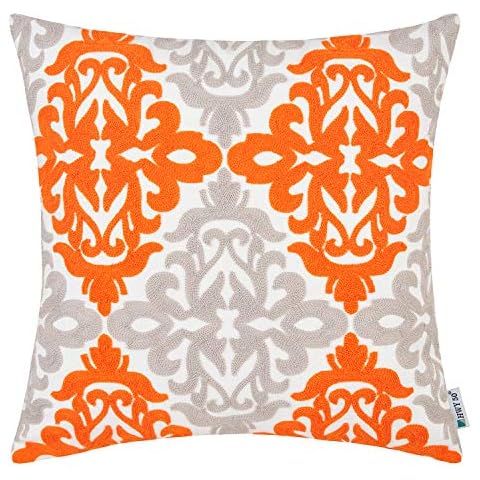 HWY 50 Orange Couch Throw Pillow Covers 18 x 18 inch , Cotton Canvas Embroidery Home Decorative Square Throw Pillows Cases For Sofa / Bed Euro Farmhouse Decor Protector Cushion Covers Cover