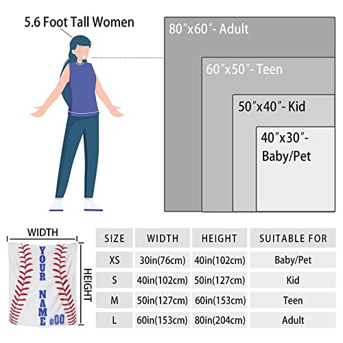 Custom Baseball Throw Blanket for Boys Girls - 40x50 Inches Crib Size - Soft Fluffy Cozy Blankets Gift - White Sports Blanket Throws for Travel, Office