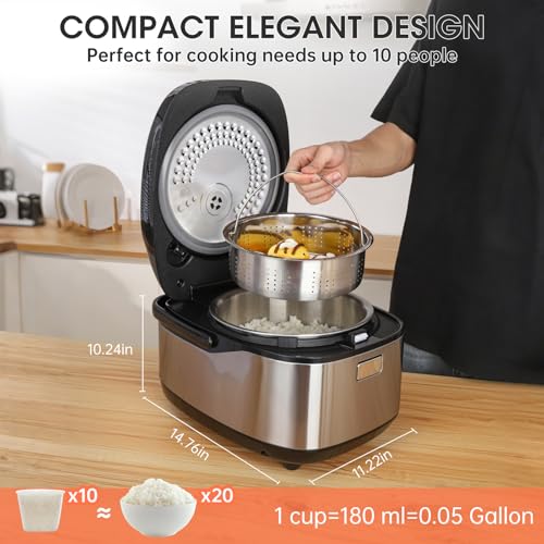 Oshenic Rice Cooker 10 Cups No Bake / 20 Cups Cooked Rice Cooker, Induction Heating & Diffused Logic Technology, Smart Electric Cooker with LCD Display, 11 Multi-Functional Cooking Options - Image 3
