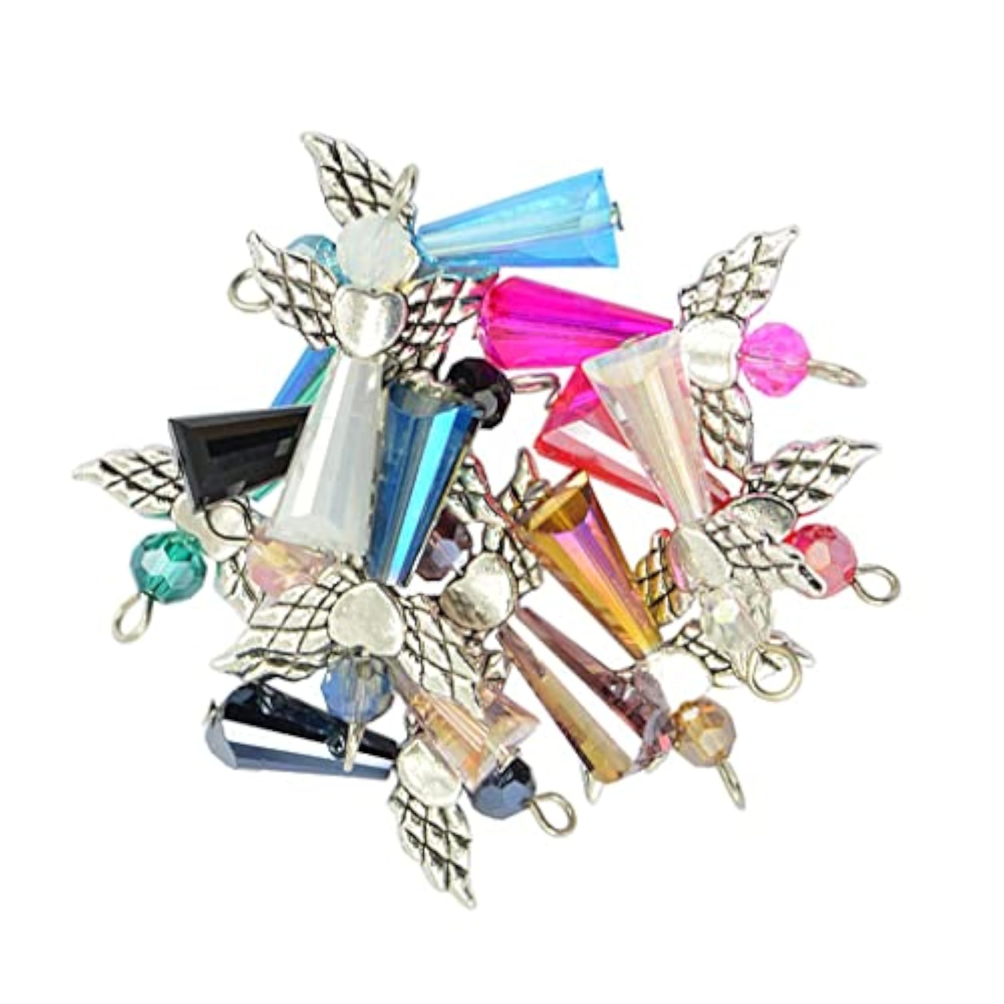 24x Beaded Tibetan Silver Angel Heart Wing Dangle Pendant