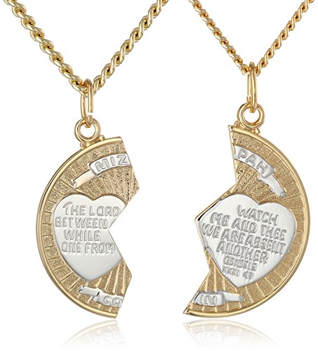 14K Gold-Filled Two-Tone Round Mizpah Pendant Necklace With Stainless Steel Chains, 20" And 24" #TOP5