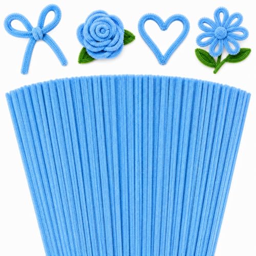 Image of YUNAMI 100 Pcs Pink Pipe Cleaners for DIY Craft Flowers - Fuzzy Chenille Stems & Fluffy Sticks for Arts & Crafts, Creative School Projects, Kids Craft Supplies, Home & Party Decor (Blue, 100)